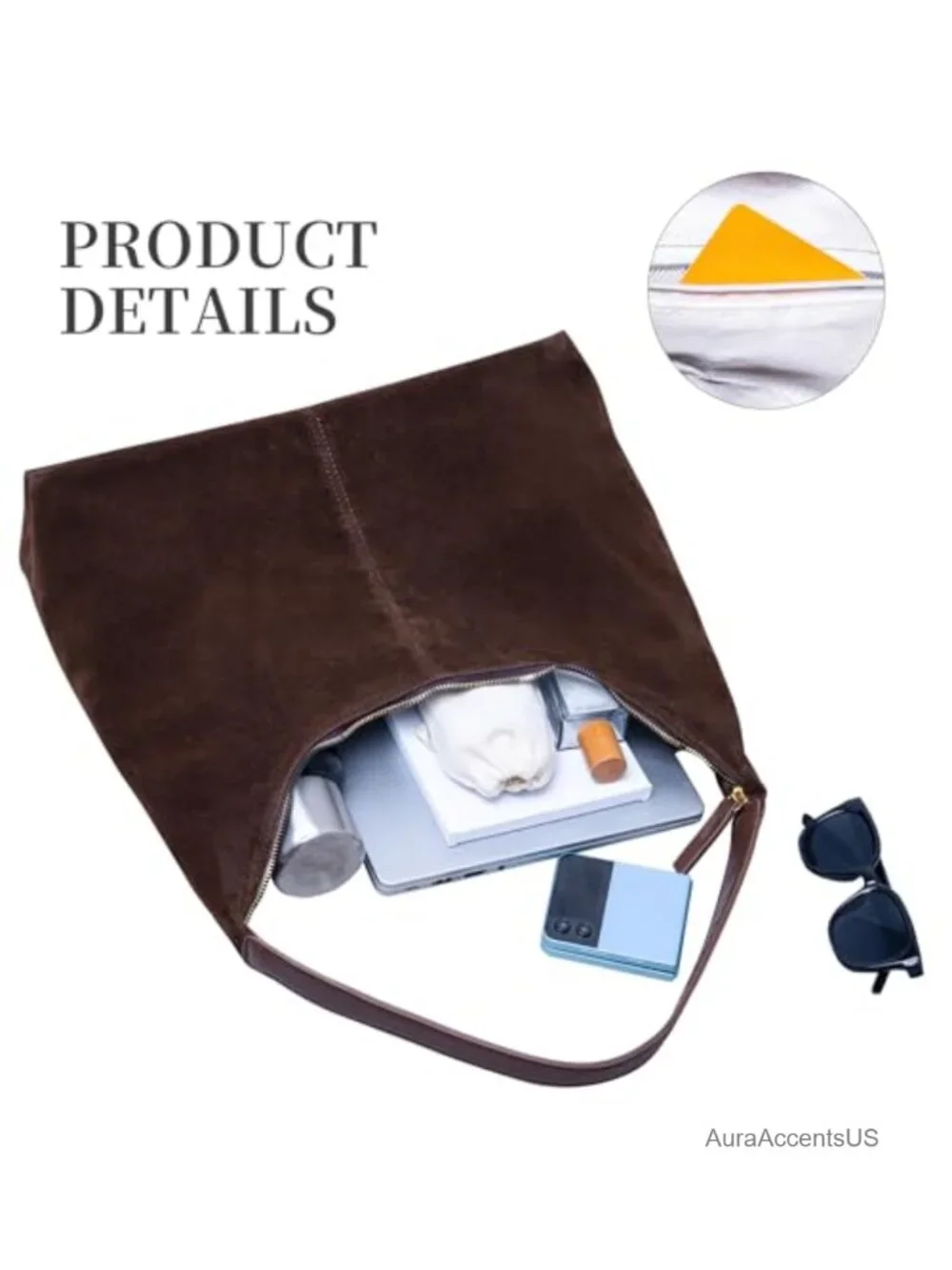 Suede Slouchy Hobo Shoulder Bag, Spacious Tote Handbag for Work Casual